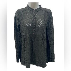 Michael Michael Kors Women's Small Brown Lace‎ Long Sleeve Half Button Blouse